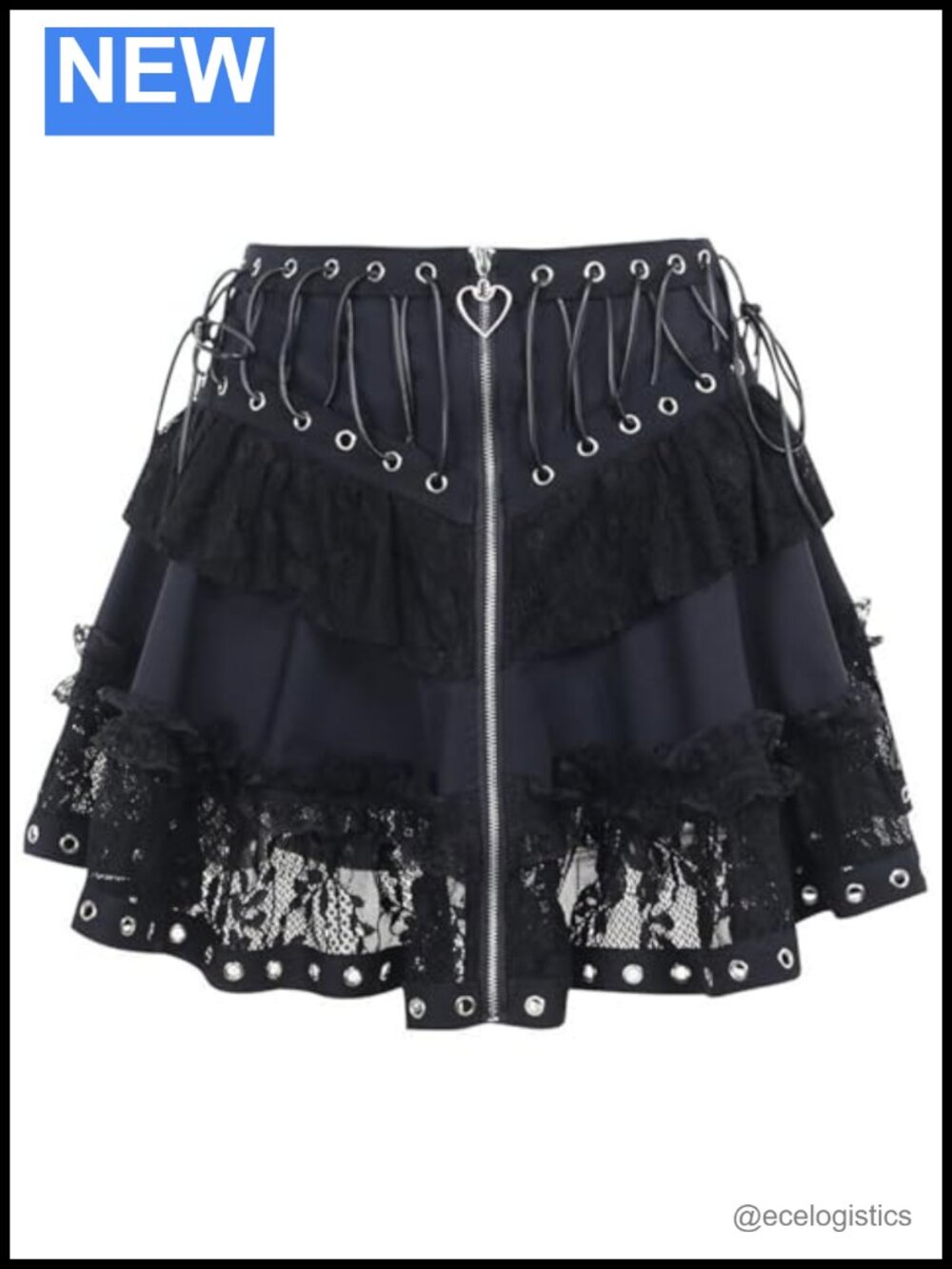 Lace Mini Skirt High Waist A-Line Punk Grunge Y2k Ruffle Hem